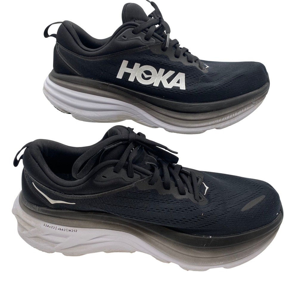 Hoka Bondi 8 Running Shoes Womens 11D Black White 1127954 BWHT Wide Cushion